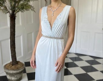 Sexy 1980s long slip dress in pale blue