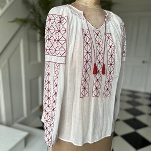 1930 Hungarian Muslin hand embroidery long sleeve blouse