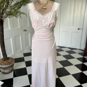 Elegant 1940s Pink Rayon Bias Cut Slip Dress  Lace Details and Embroidery
