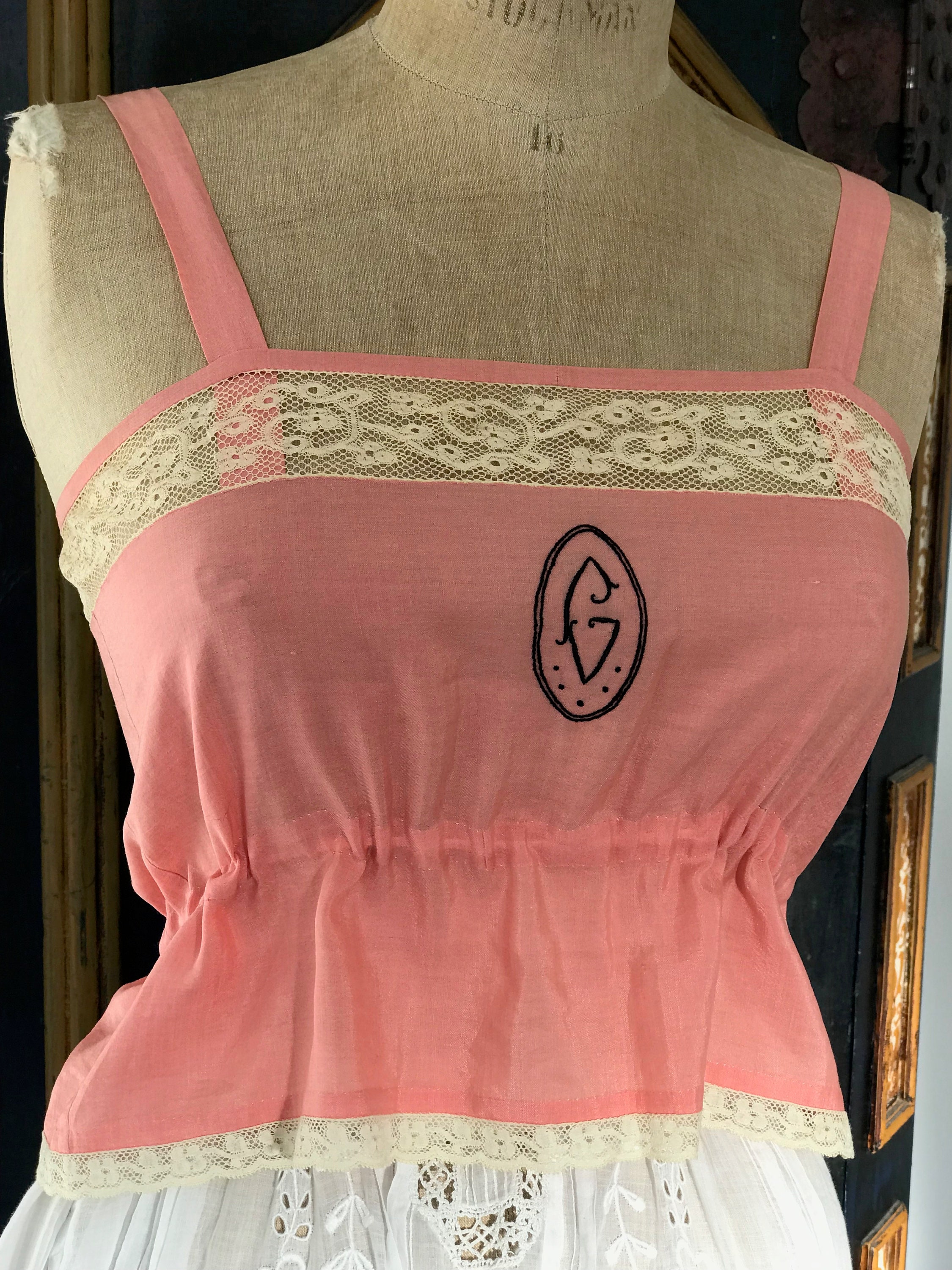 Image of S Pink Camisole With Embroidery Initial Monogram G