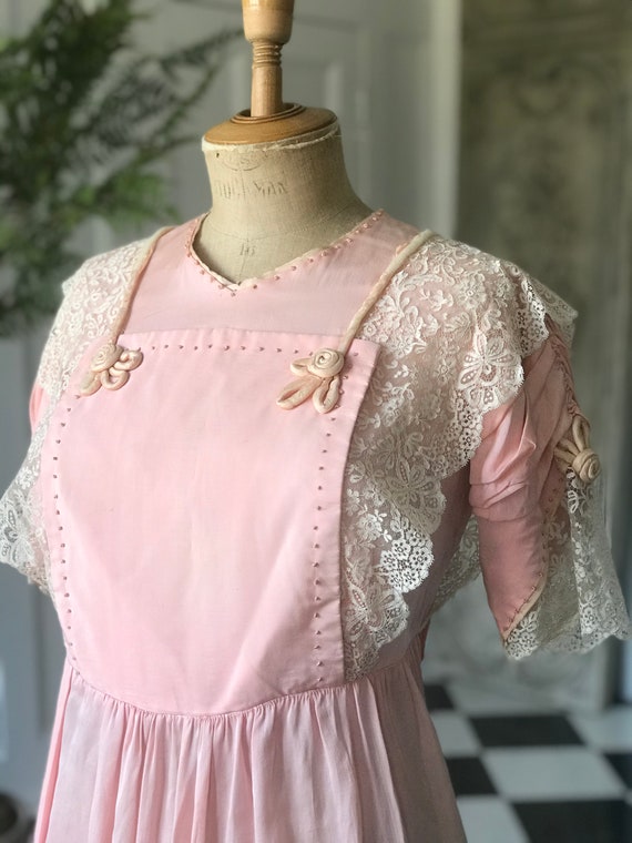 1910s Edwardian tissue silk lace pink dress