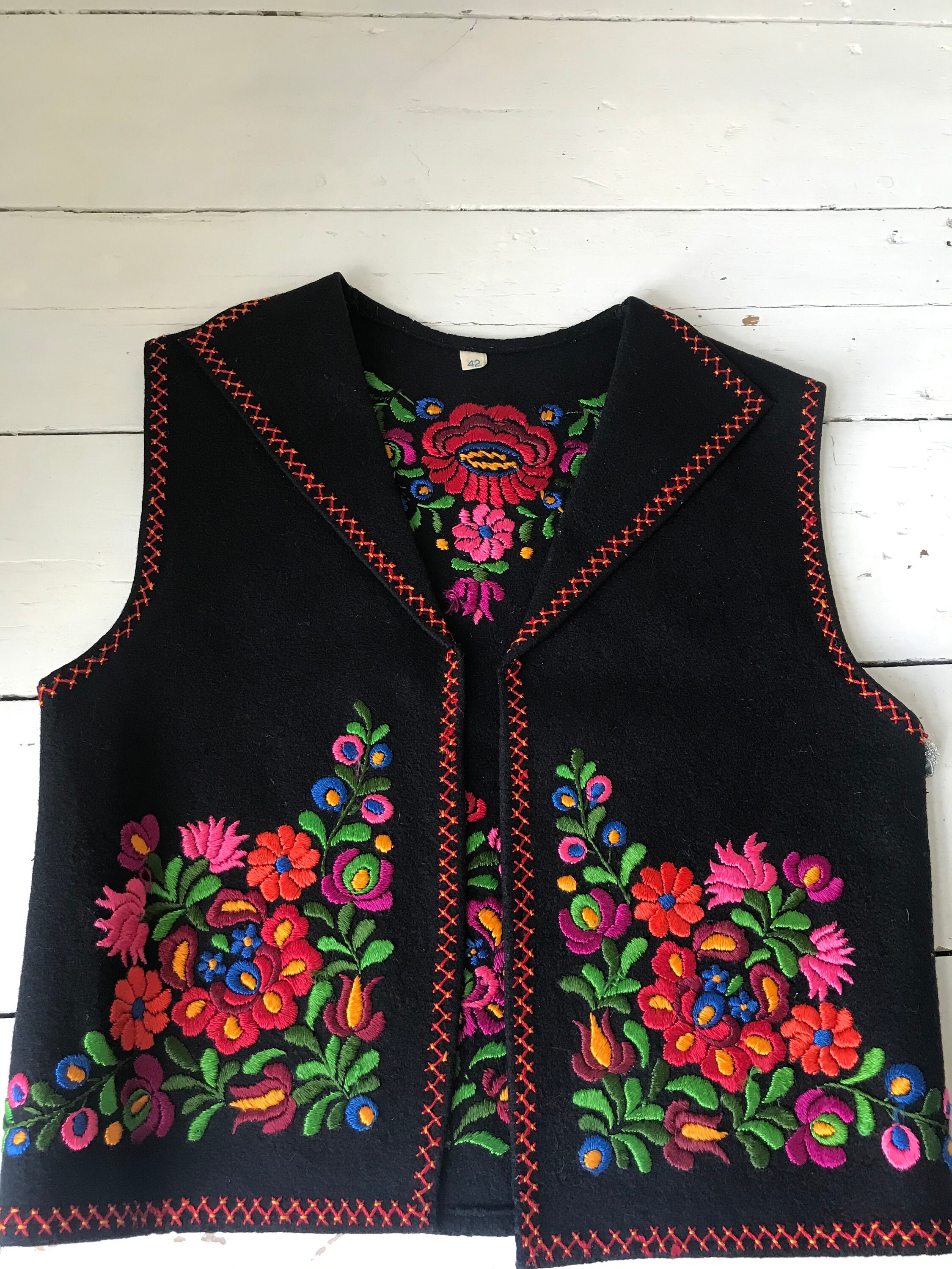 Image of S Hungarian Matyo Folk Wool Embroidered Waist Coat