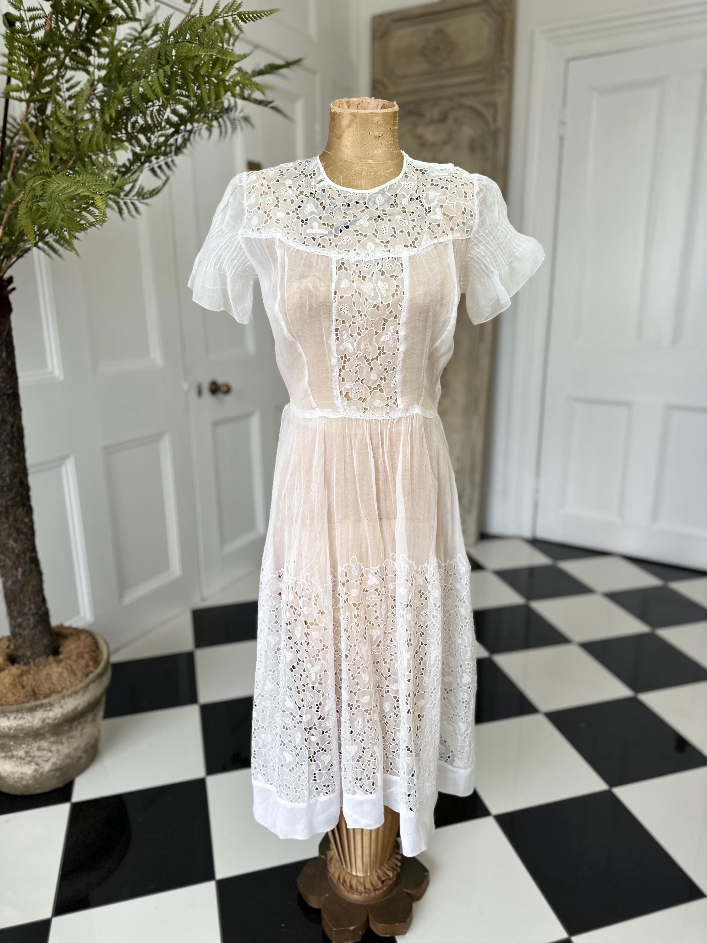1940s White organdie cutout lace dress 1940s White organdie cutout lace dress