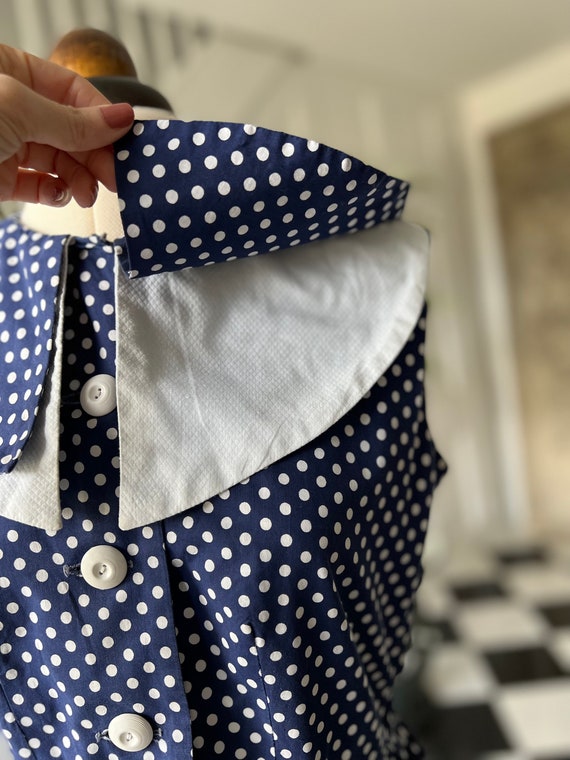 1940s 50s white and navy polka dot dress - image 8