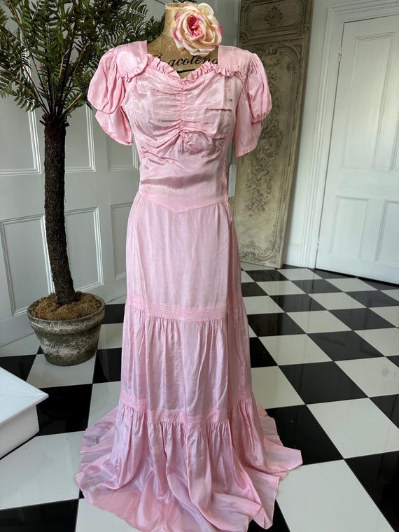 old hollywood pink dress Enchanting 1930s Pink Taffeta Long Gown One of a Kind Old Hollywood Glamour