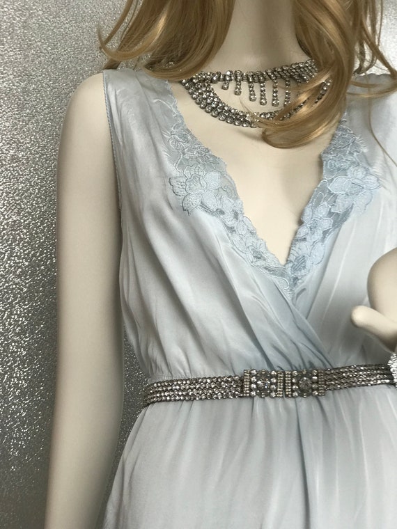 Sexy 1980s long slip dress in pale blue - image 7