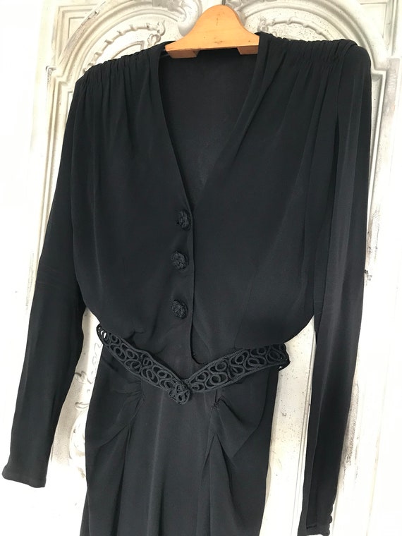 French 1930s 40s black georgette sexy dress - image 4