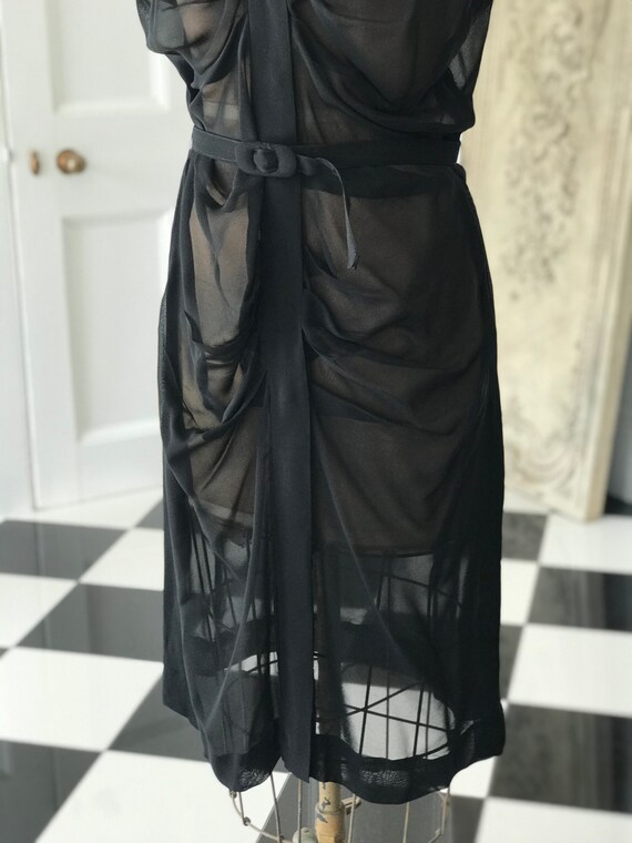 1930s sheer black knee length dress - image 4