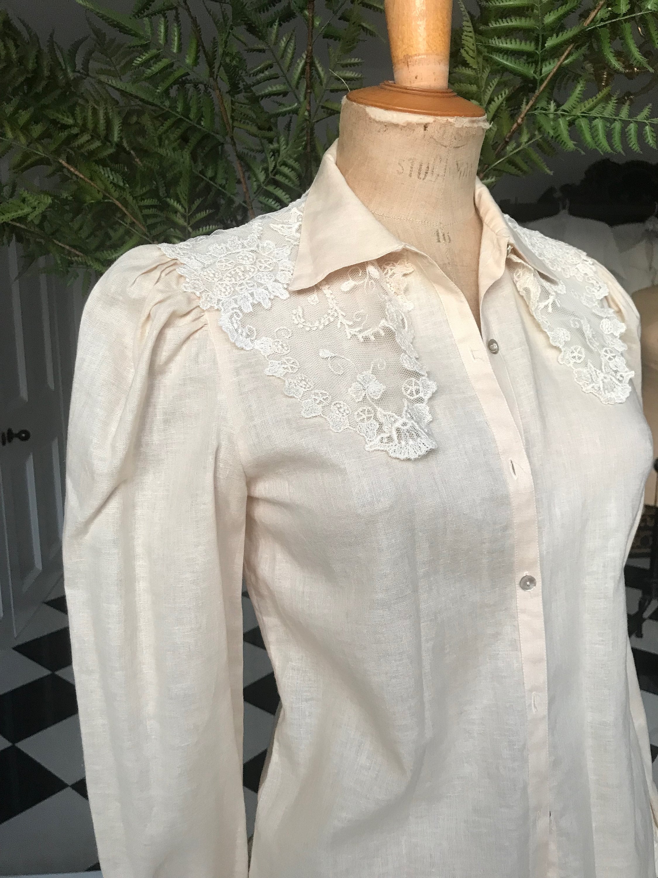 Vintage Linen Blouse With Lace Detailing Victorian Inspired Etsy UK