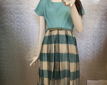 1950s chiffon and silk dress in blue