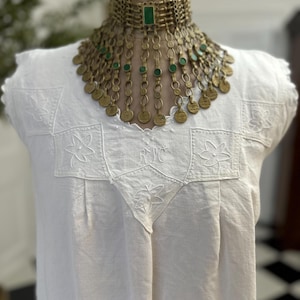 UK 8 to 10 Antique late 1800s wonderful natural heavy linen smock loose dress  monogram RM