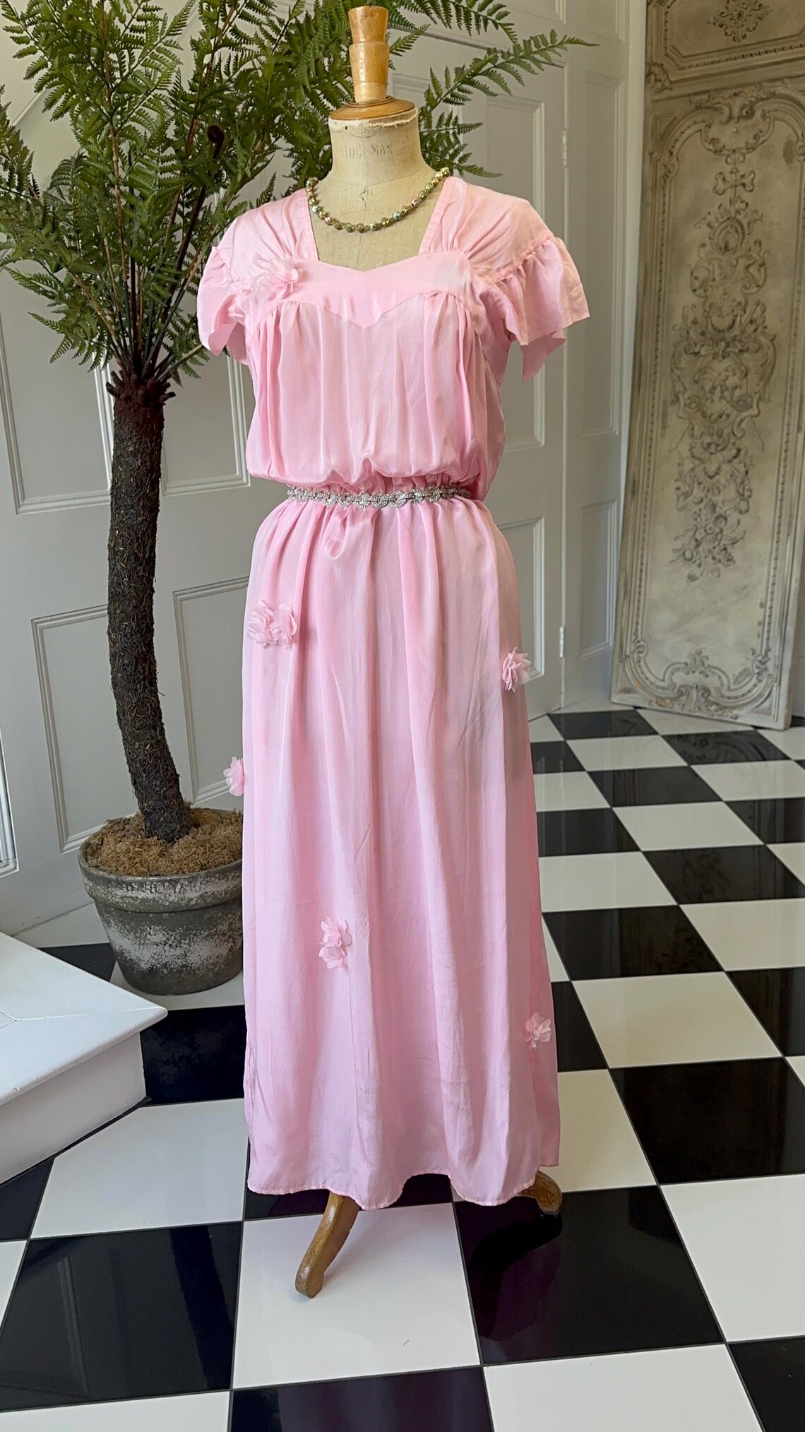 Women's Vintage Silk Pink Silk Shirt Dress L