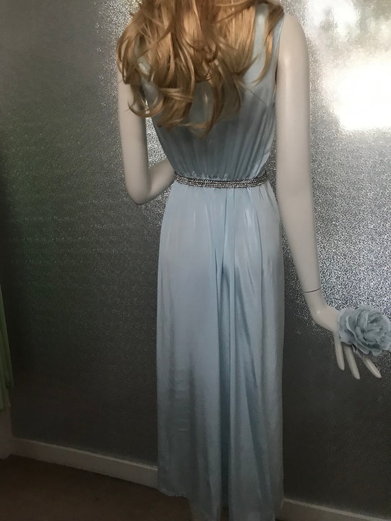 Sexy 1980s long slip dress in pale blue - image 4