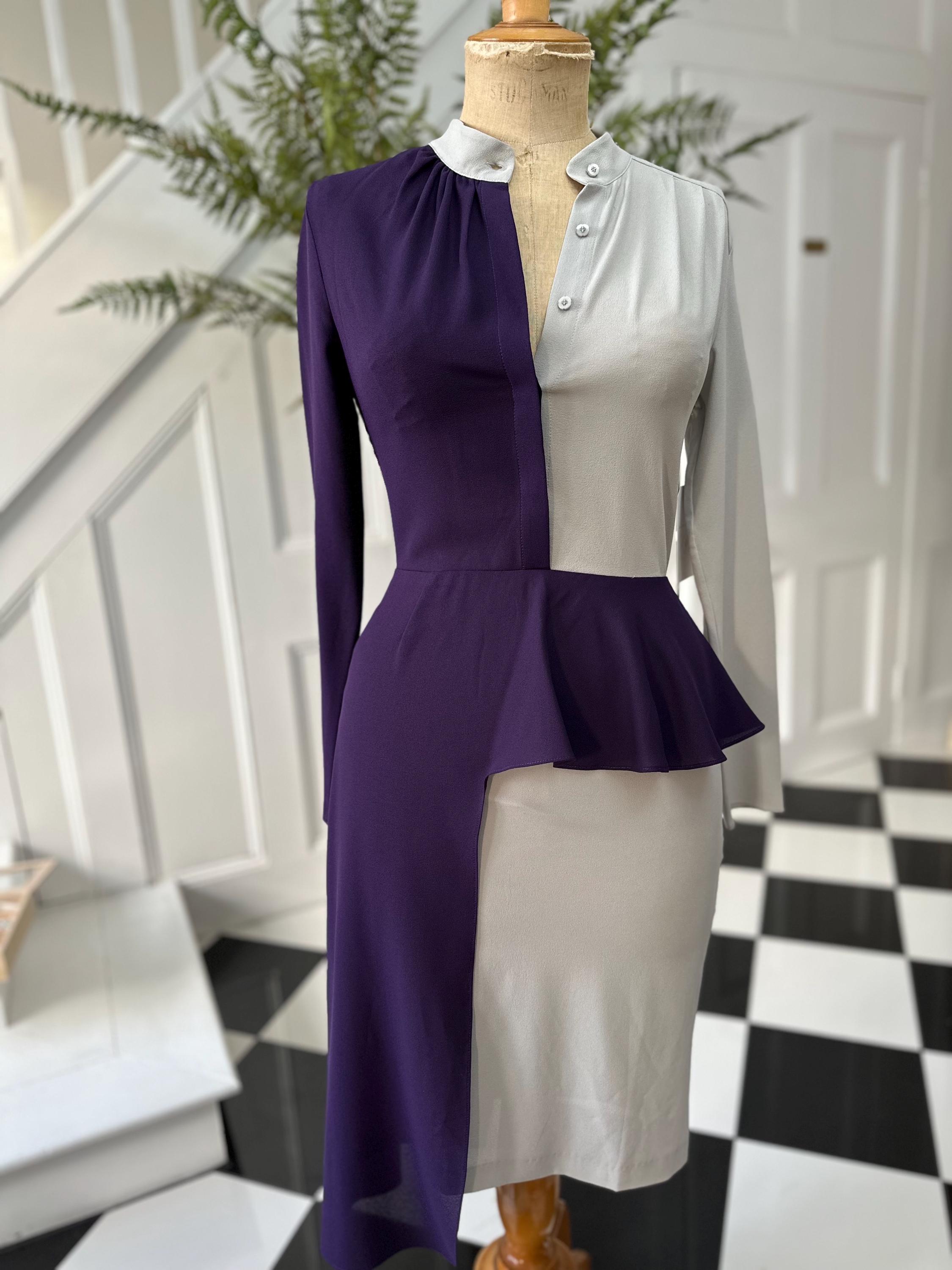 purple colour block dress Color Block Pebbled Barathea Gown With Petal Draped Skirt