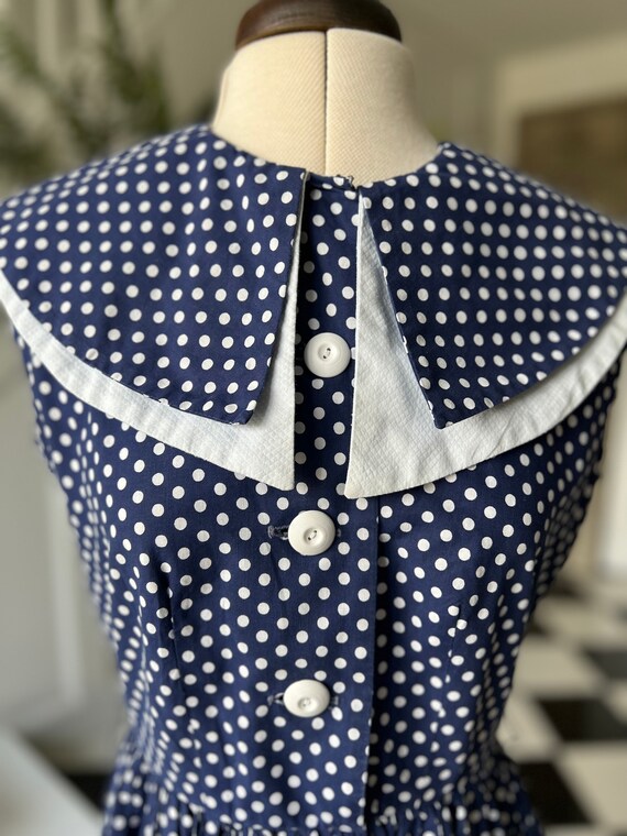 1940s 50s white and navy polka dot dress - image 9