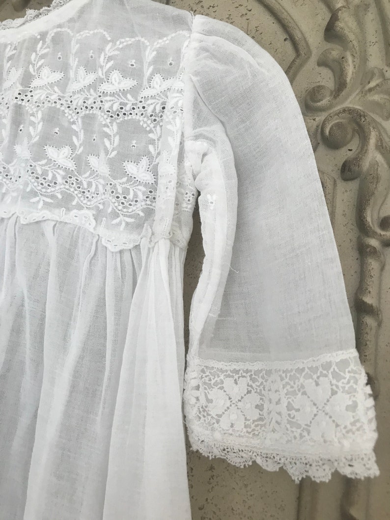 Edwardian christening baby gown with embroidery and lace
