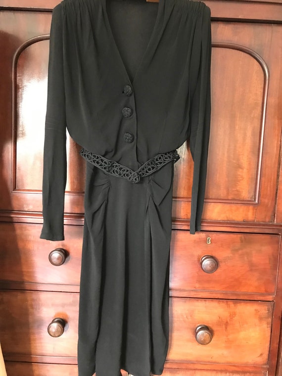 French 1930s 40s black georgette sexy dress - image 2
