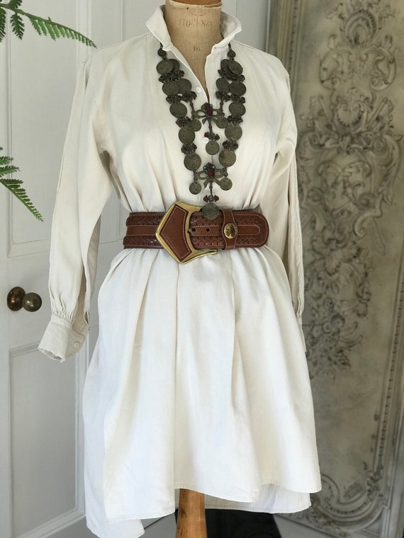 Antique French linen smock shirt farmer shirt bag