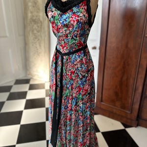 1930 long bias cut floral silk evening gown dress