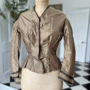 1850s silk bodice blouse in golden bronze  stripes