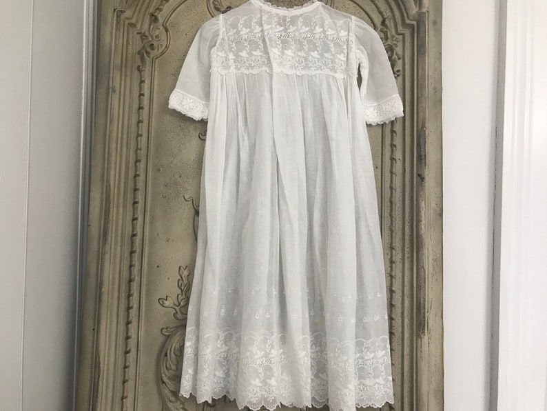 Edwardian christening baby gown with embroidery and lace