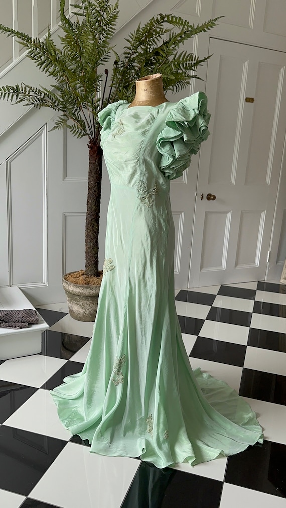 1930s Sea foam green long gown dress