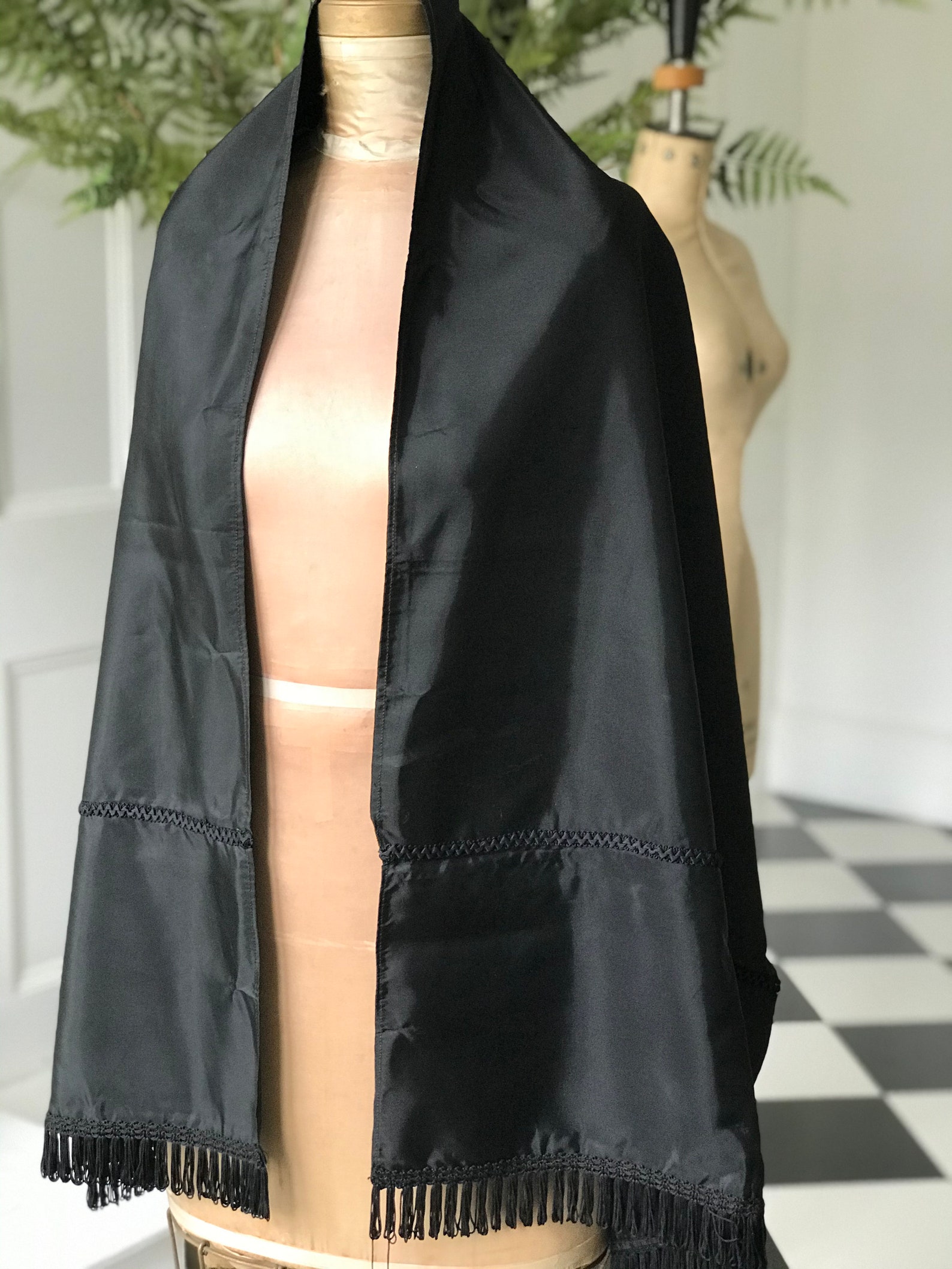 Victorian Black Taffeta Shawl Church Altar Runner Shawl Etsy