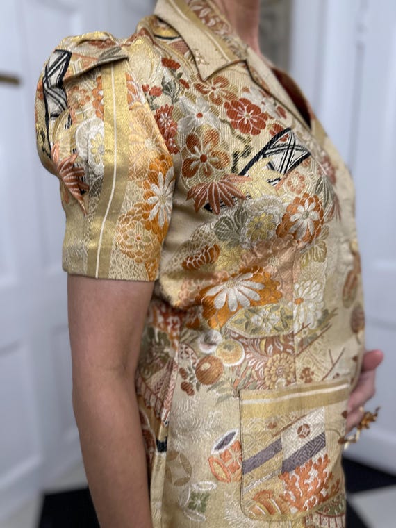 1950s Hand Beaded Gold Metallic Crop Jacket