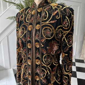 1990s Silk with bronze and gold  sequin long sleeve jacket