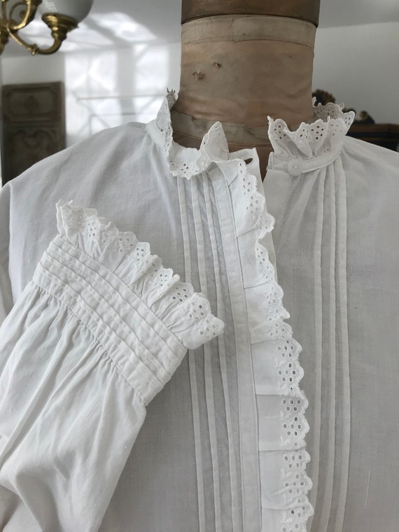 Edwardian Victorian French white cotton shirt blo