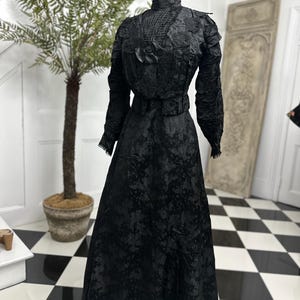 Victorian Black Silk Bodice and Skirt Set: Tape Lace Detail