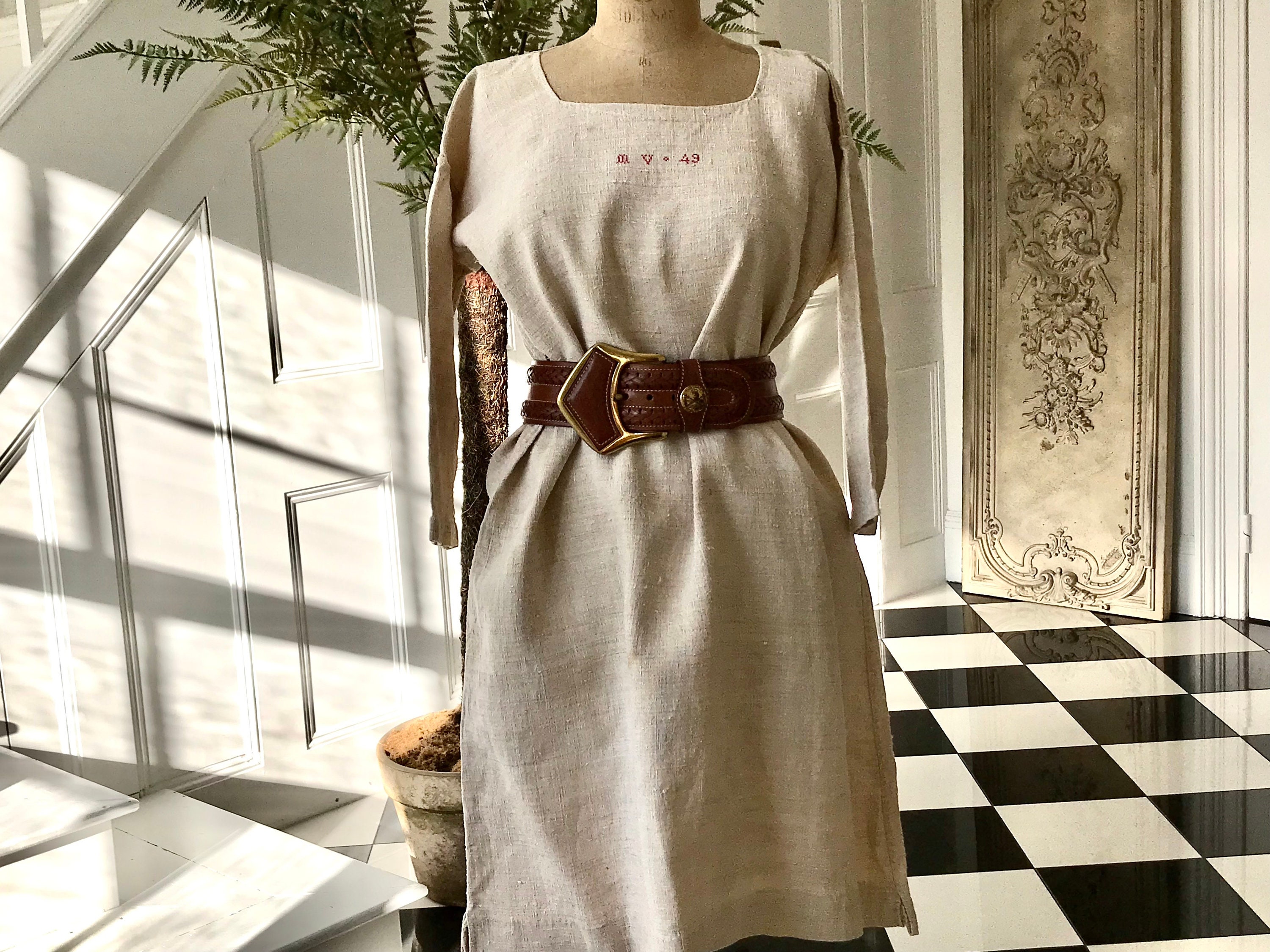 French 1800s Rustic Farmers Shirt Dress Hemp Linen With French 1800s Rustic Farmers Shirt Dress Hemp Linen With