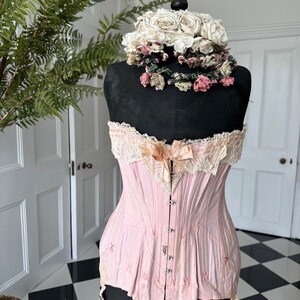 Antique 1910s Edwardian pink corset