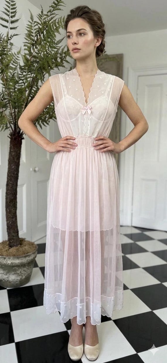 1970s Vintage Baby Pink Sheer Long Negligee Slip Dress - Etsy 1970s Vintage Baby Pink Sheer Long Negligee Slip Dress - Etsy