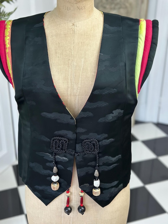 Vintage reversible  silk Japanese jacket waistcoat with jade stone