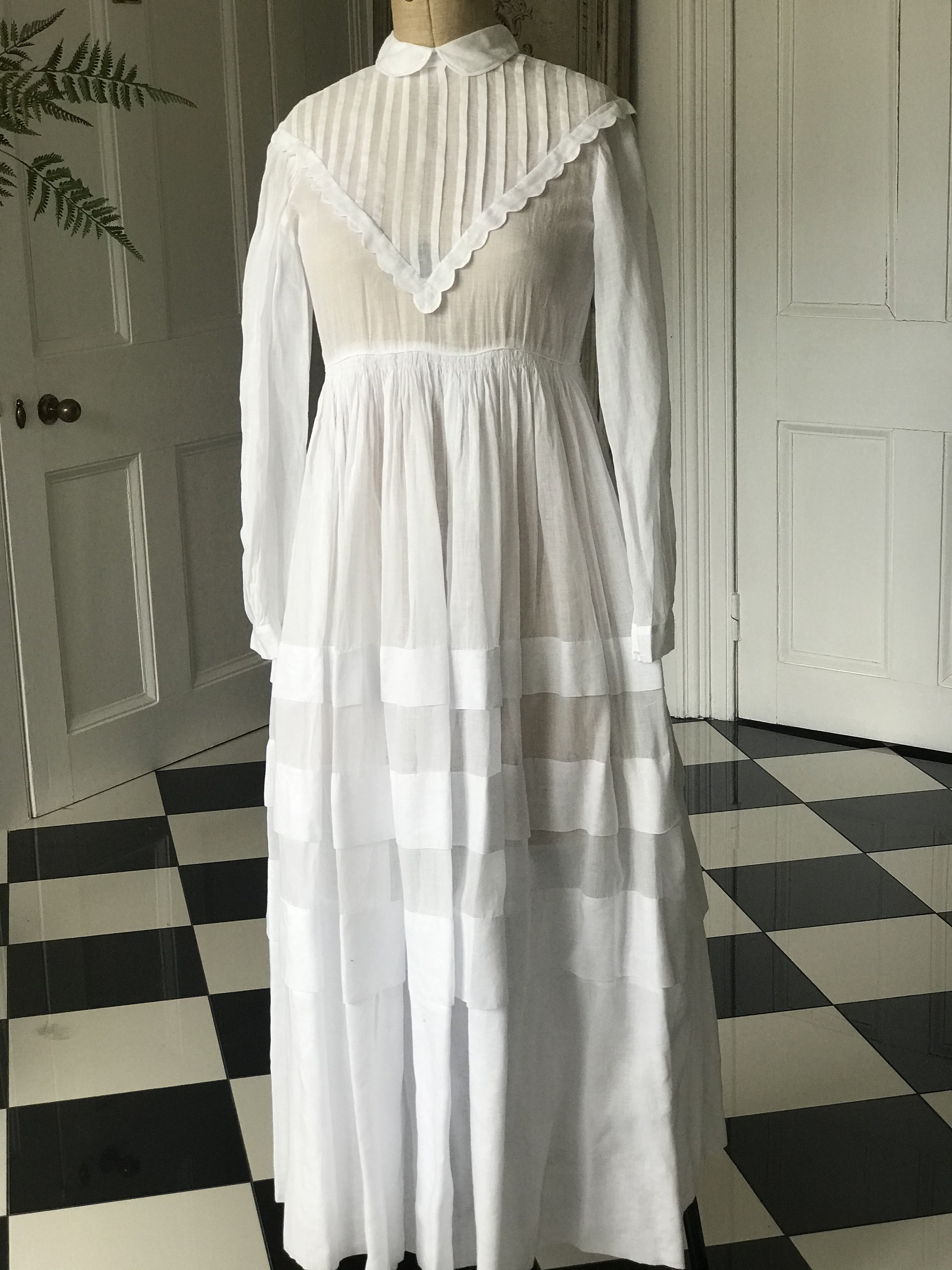 Image of Edwardian S Muslin Pleated Long Sleeve Dress Uk  Label Grande Maison De Blanc Paris