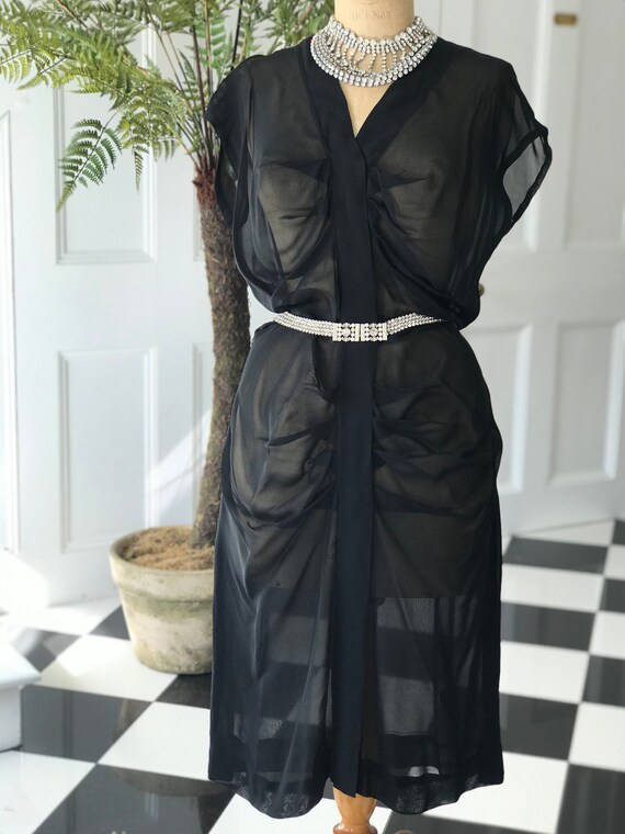 1930s sheer black knee length dress - image 9