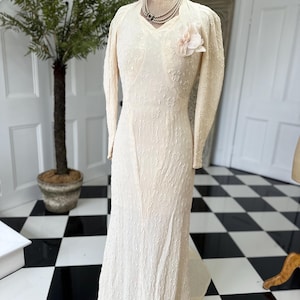 1930s Vintage bias cut wedding dress in peachy cream dress