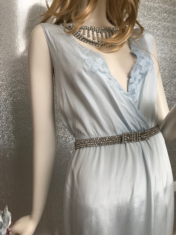 Sexy 1980s long slip dress in pale blue - image 8