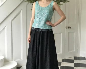 Vintage 1960s Turquoise beaded embellished wool top jumper blouse