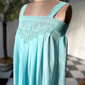 Vintage 1970s loose silky long slip dress hand crochet lace details