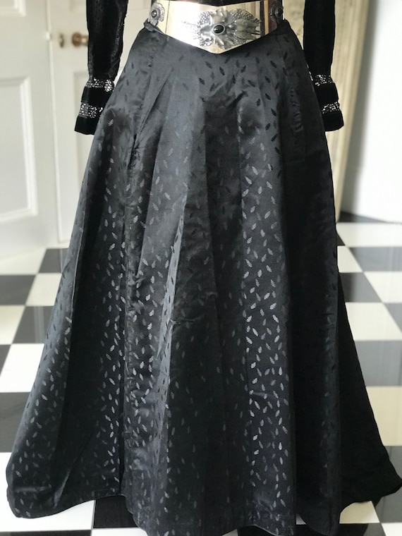 1890s - 1910s Victorian Edwardian black long silk