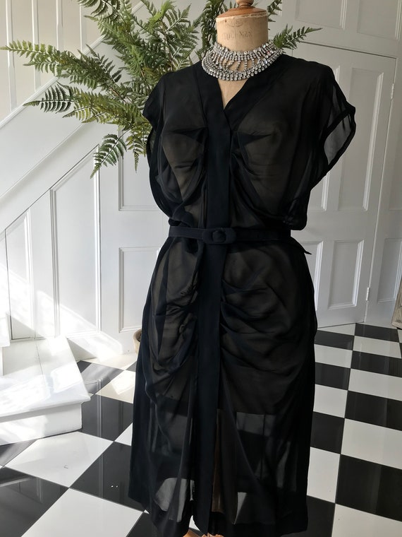 1930s sheer black knee length dress - image 3