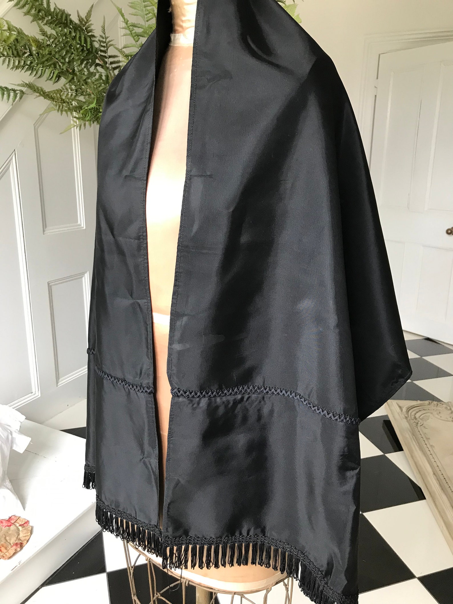 Victorian Black Taffeta Shawl Etsy