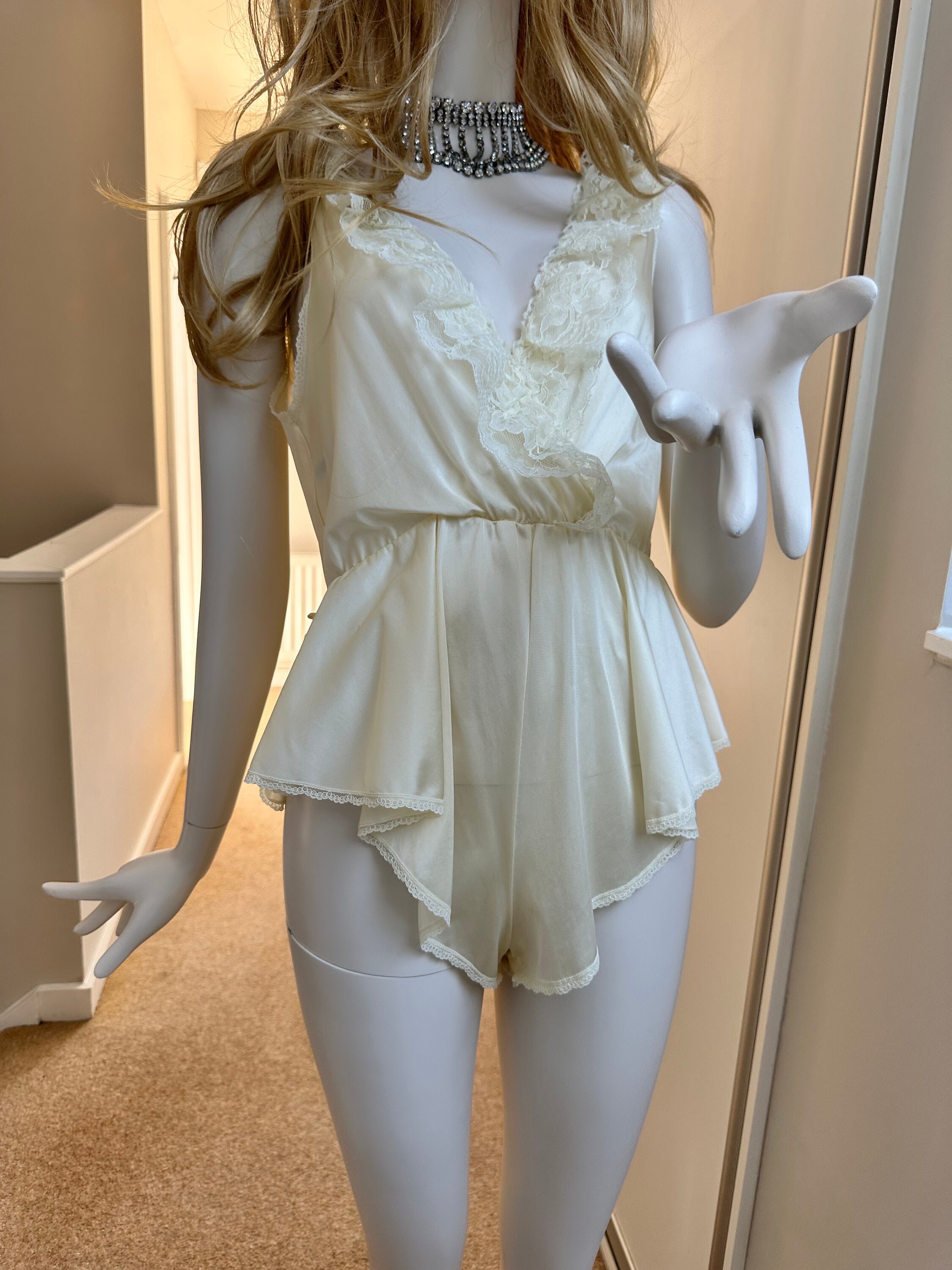 1970s Sexy lace teddy combination babydoll underwear