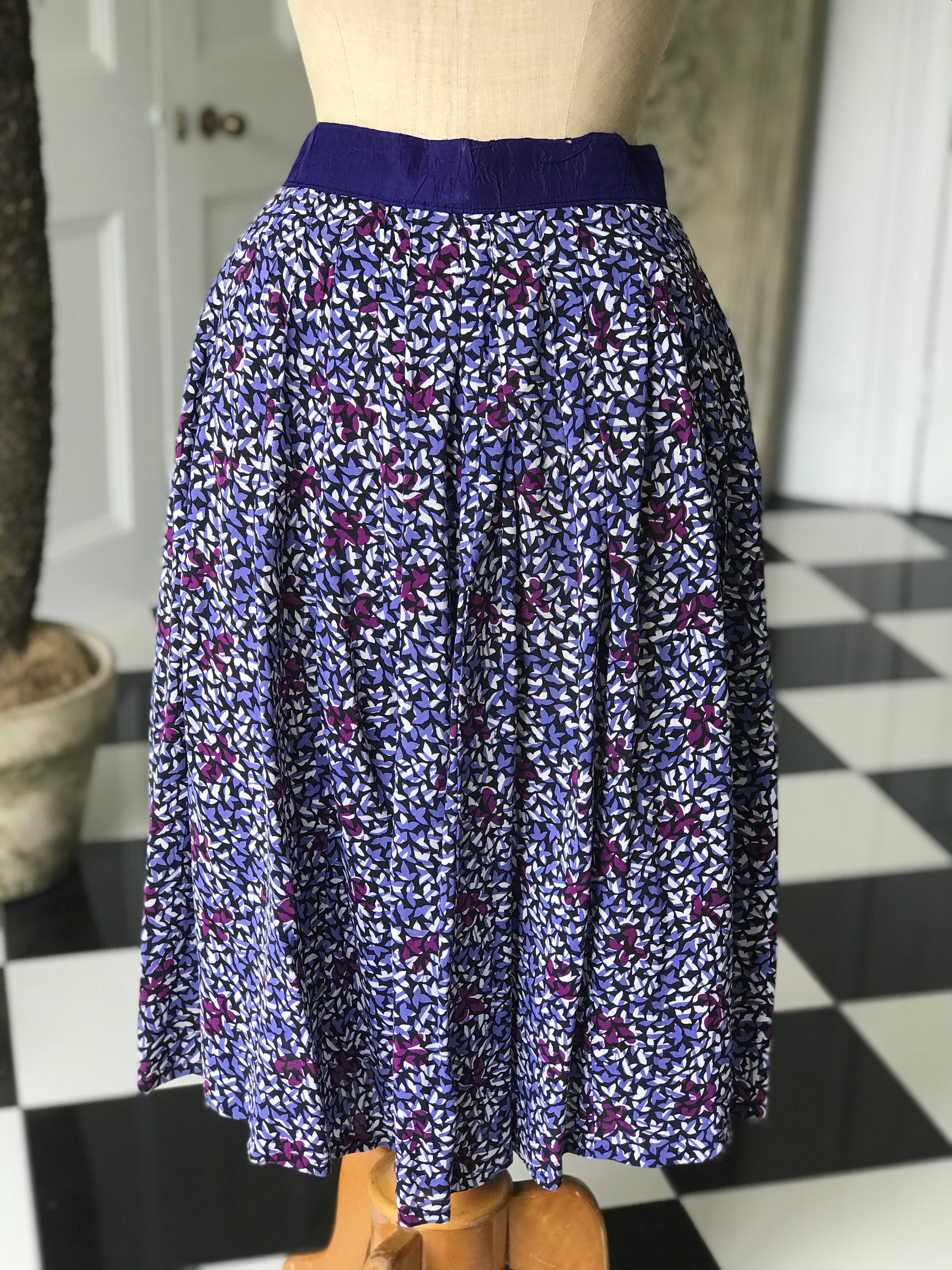 1940s Floral Skirt in Beautiful Colours of Blues Purples and - Etsy UK