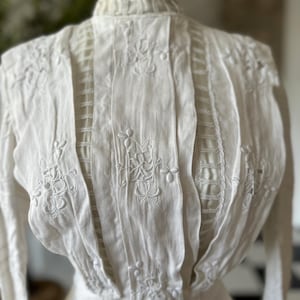 Edwardian linen  lawn dress hand embroidered skirt and bodice with silk ribbon