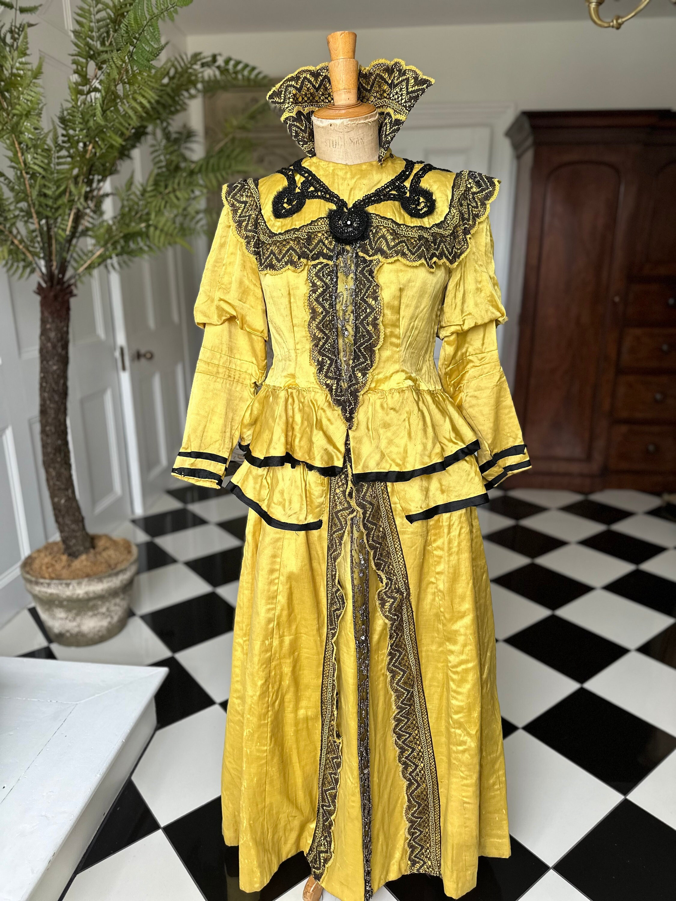 Yellow and Black lace Victorian theatre costume