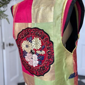 Vintage reversible  silk Japanese jacket waistcoat with jade stone