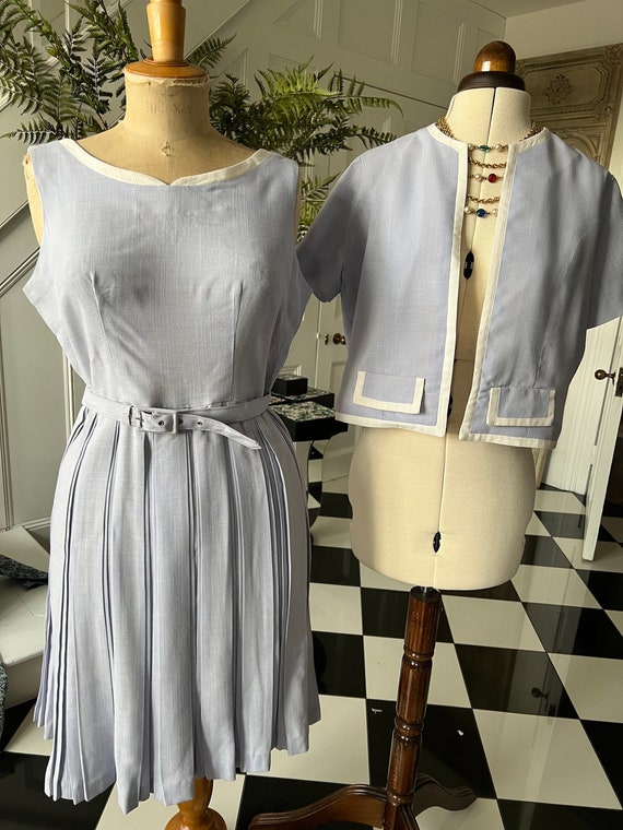 Vintage pale blue /lilac dress and jacket - image 1